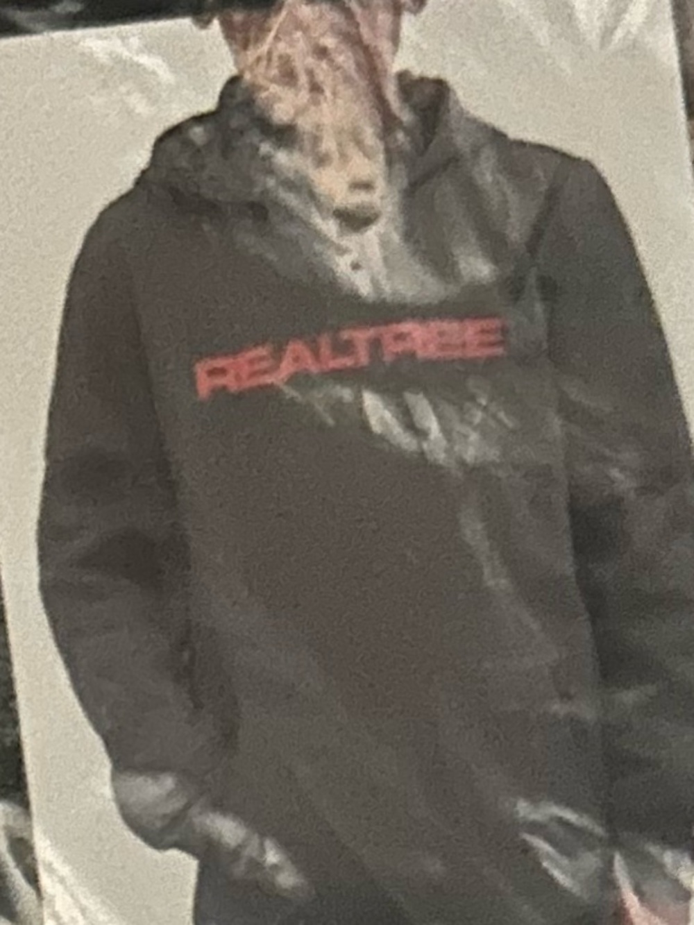 New in package boys Realtree Gray Hoodie with Orange Logo (L 14/16)